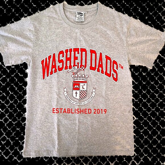 BNWOT Dad Themed Collegiate Logo Grey / Red Heavyweight Tee Shirt Size Med - Picture 1 of 3